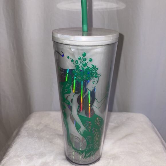 Starbucks 2022 HOLIDAY MERMAID Iridescent Siren Cold Cup 24 oz Tumbler Venti EUC - Picture 1 of 7